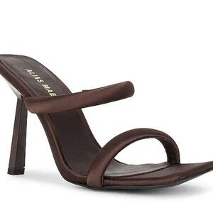 Alias Mae Ashley Satin Sandals Heels Brown Sling back Square Toe 38